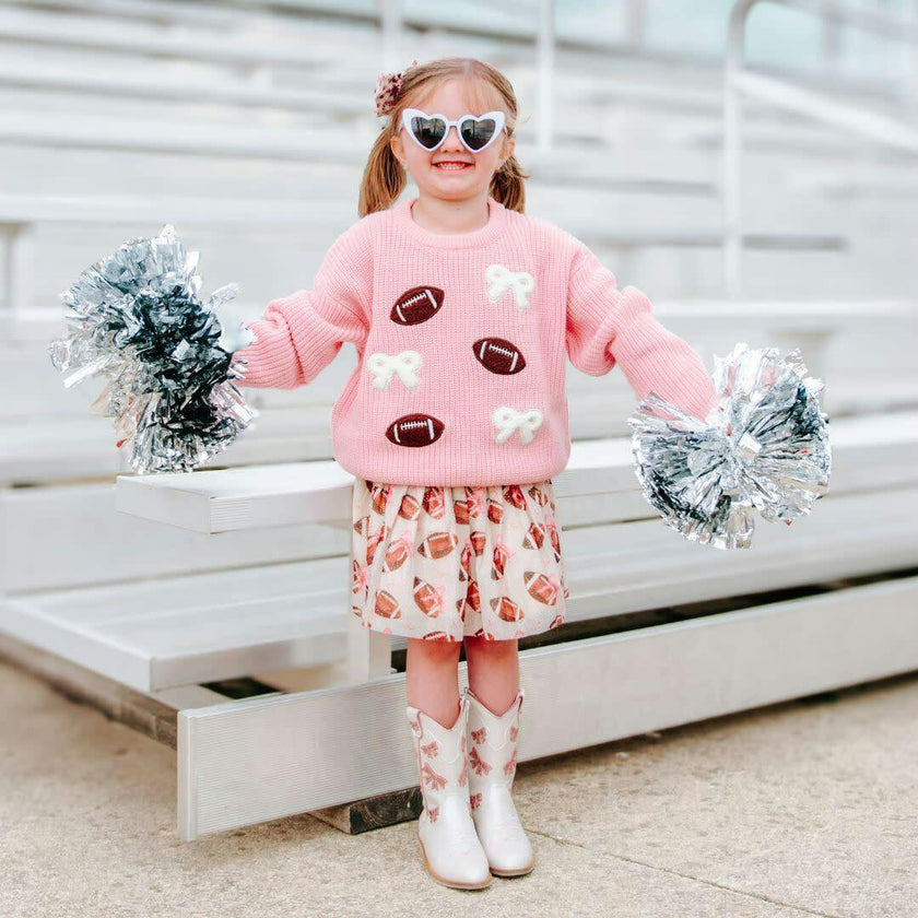 Football Bows Patch Knit Sweater