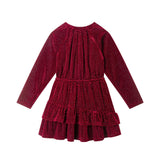 Kids Red Velvet Asymmetrical Tiered Dress