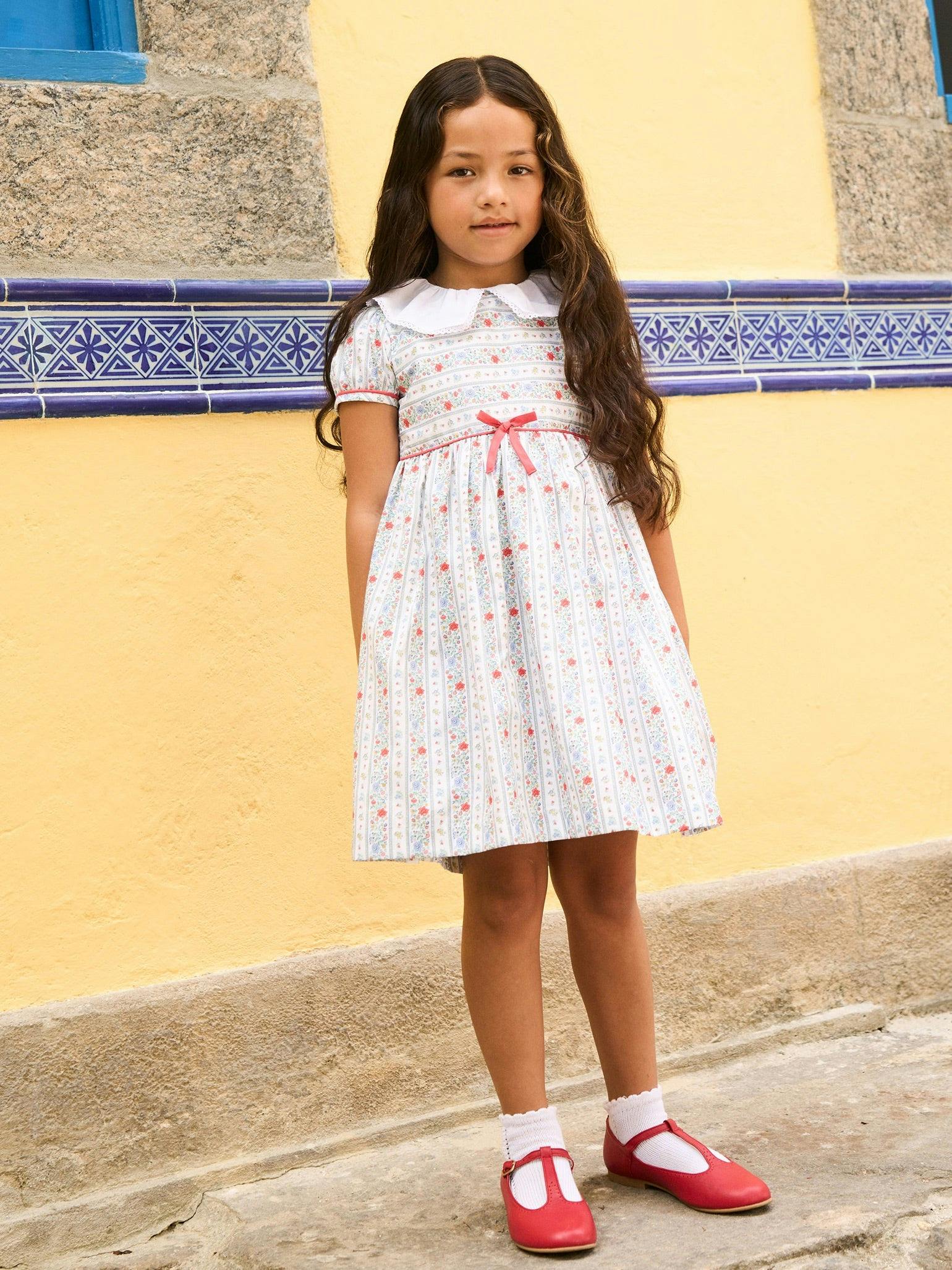 Ivory Rose Stripe Lana Girl Dress