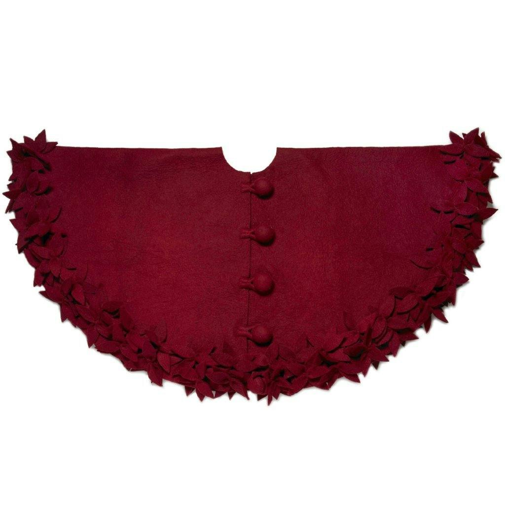 Hand Felted Wool Overlapping Flowers Border Maroon Christmas Tree Skirt 64
