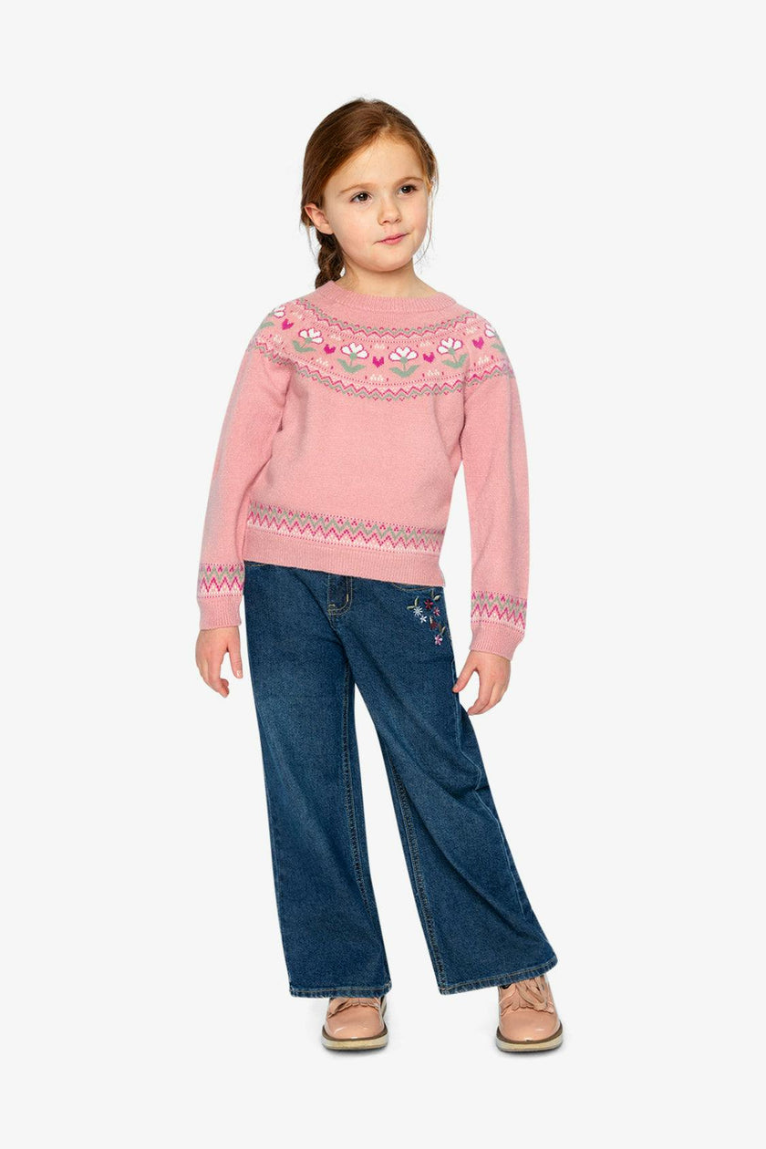 Sweater With Flower Jacquard Pale Dusty Pink
