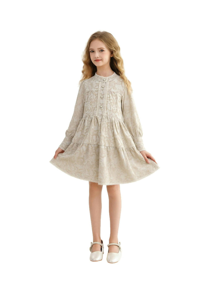 Beige Tiered Modest Dress