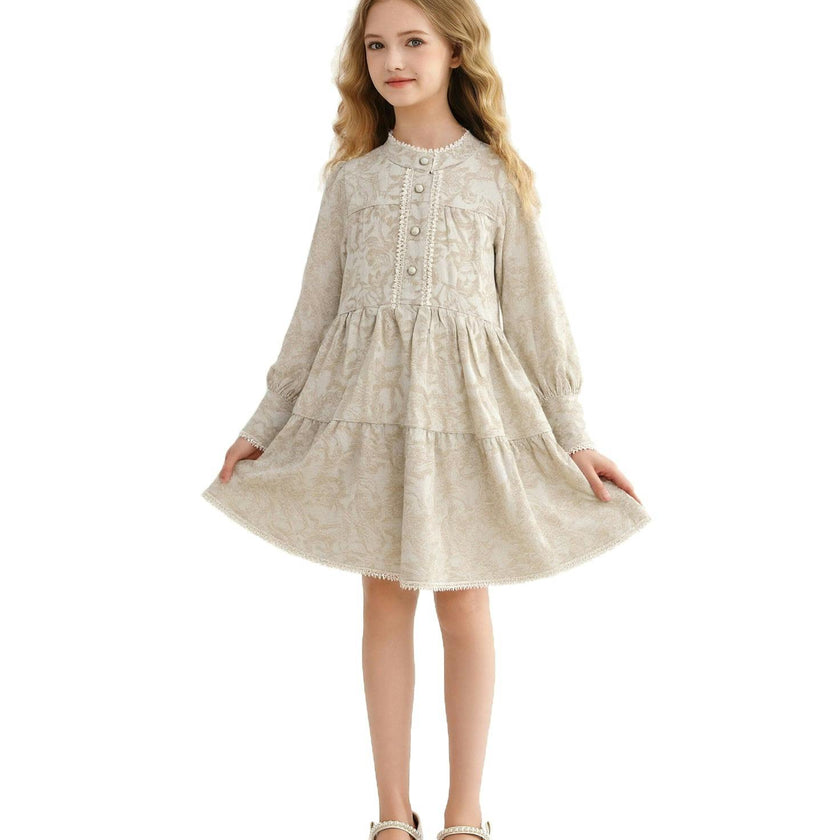 Beige Tiered Modest Dress