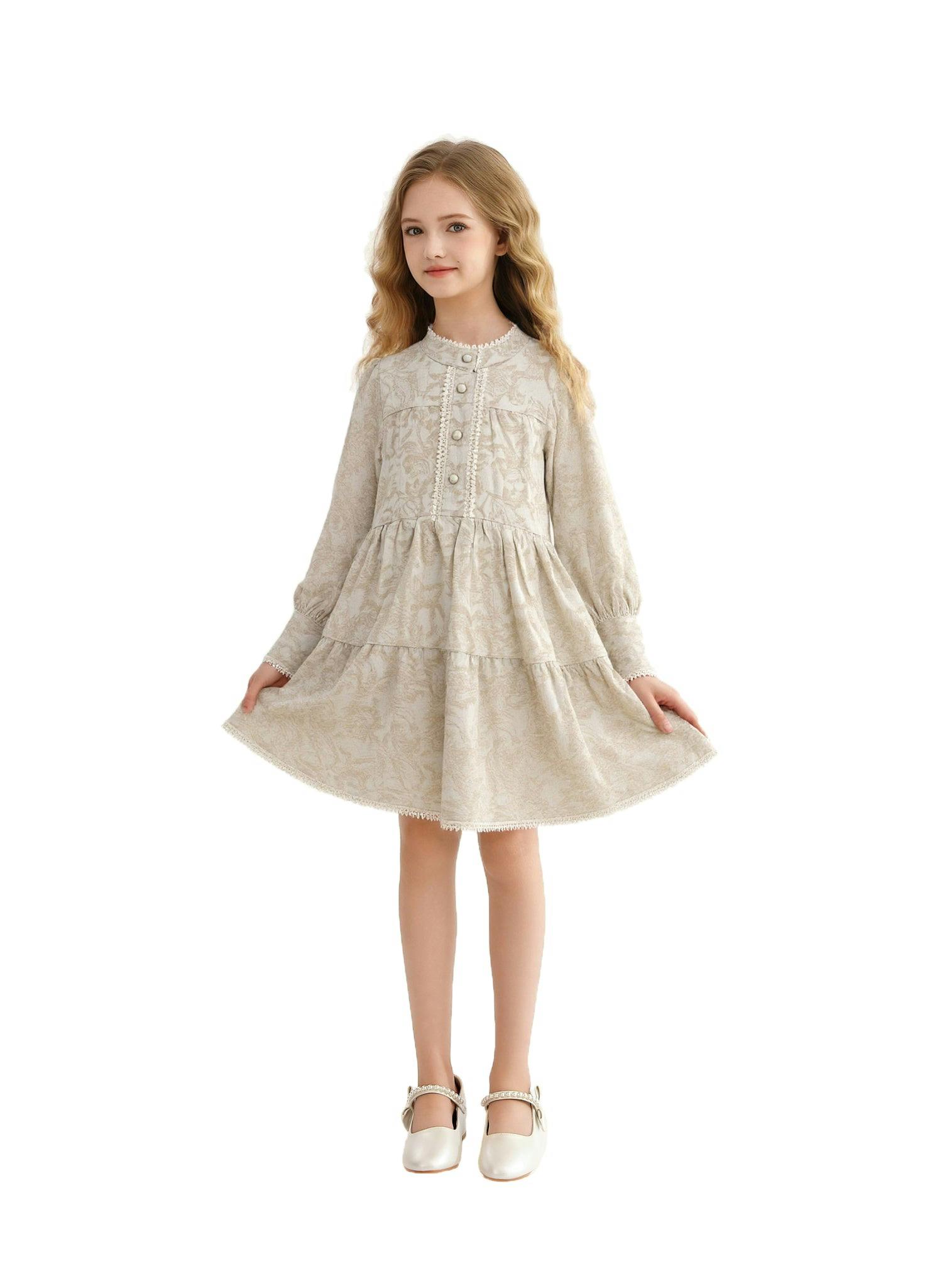 Beige Tiered Modest Dress