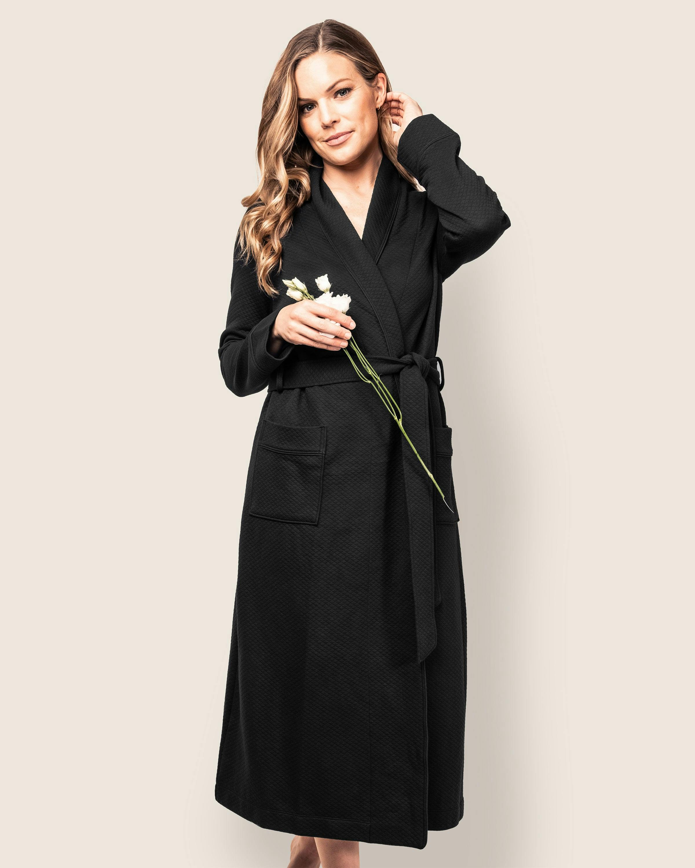 Women's Pima Jacquard Ophelia Robe in Black