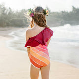Sunset Beach Rainbow One Shoulder Ruffle