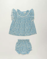Vicky Baby Dress & Bloomer Set - Tonal floral blue print