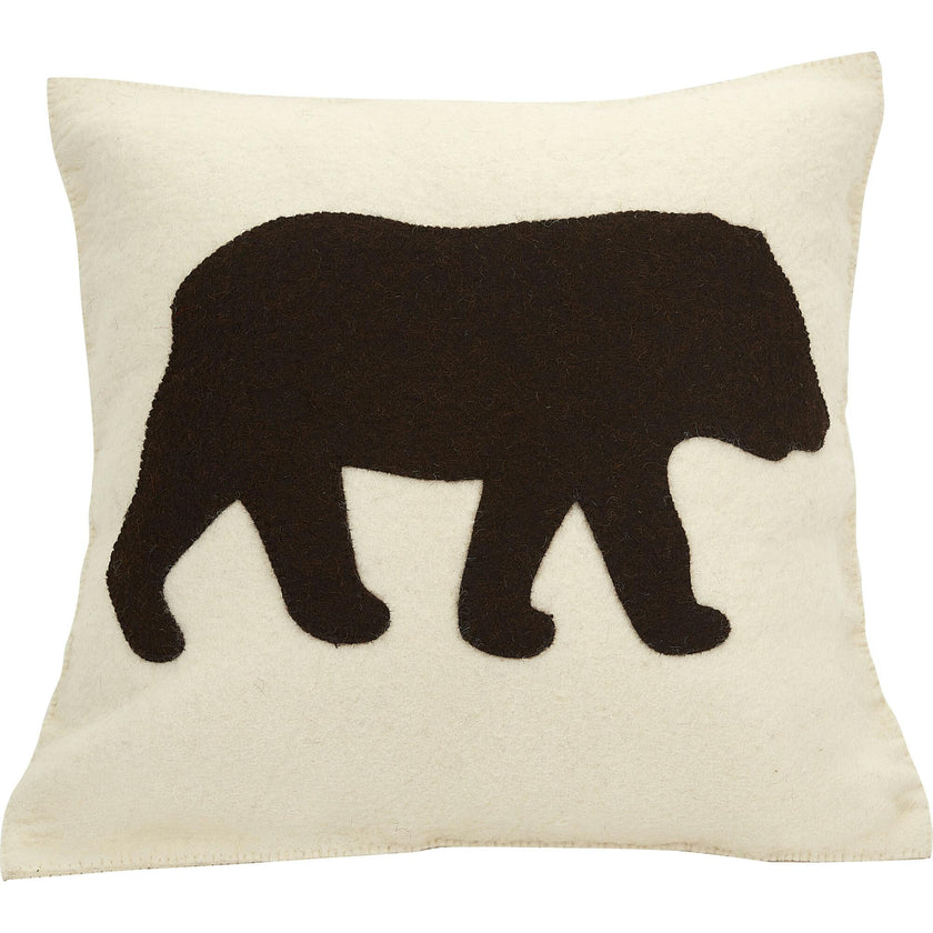 Hand Felted Wool Pillow - Brown Bear Silhouette Cream - 20"