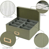 Decorative Photo Storage Box - Sturdy Linen Photo Organizer with Dividers - Stores Up to 850 4x6 Photos - Portable Scrapbook Storage Container with Lid