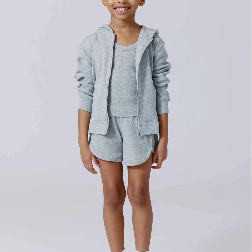 Girls Rib Hoodie in Collegiate Gray