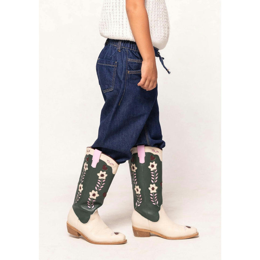 Mini Dakota Boot in Green & Cream