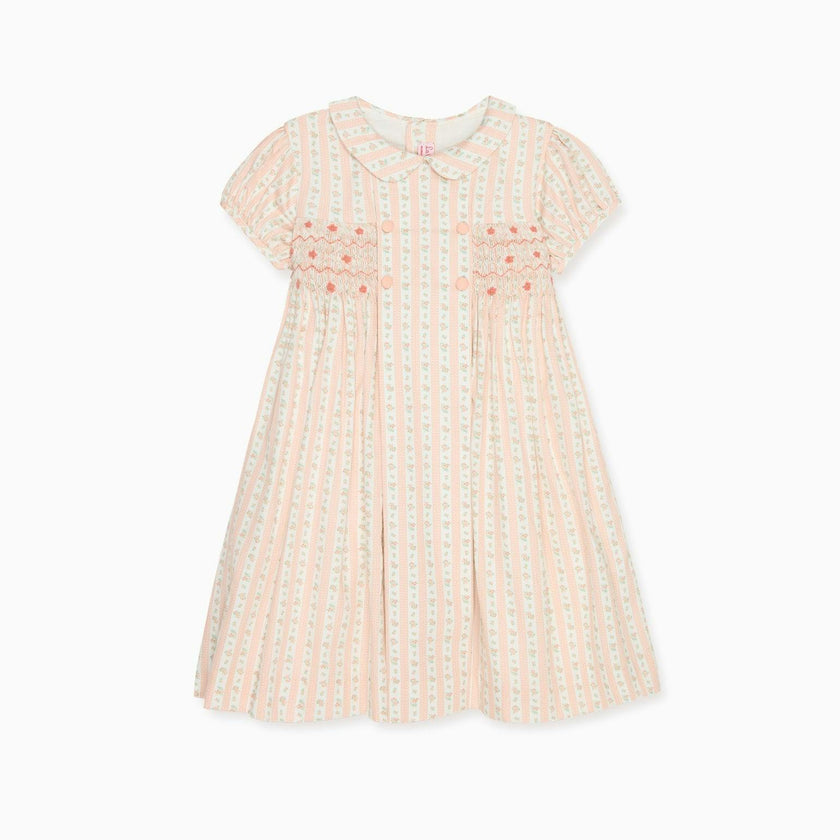 Pink Floral Stripe Arcadia Girl Hand-Smocked Dress