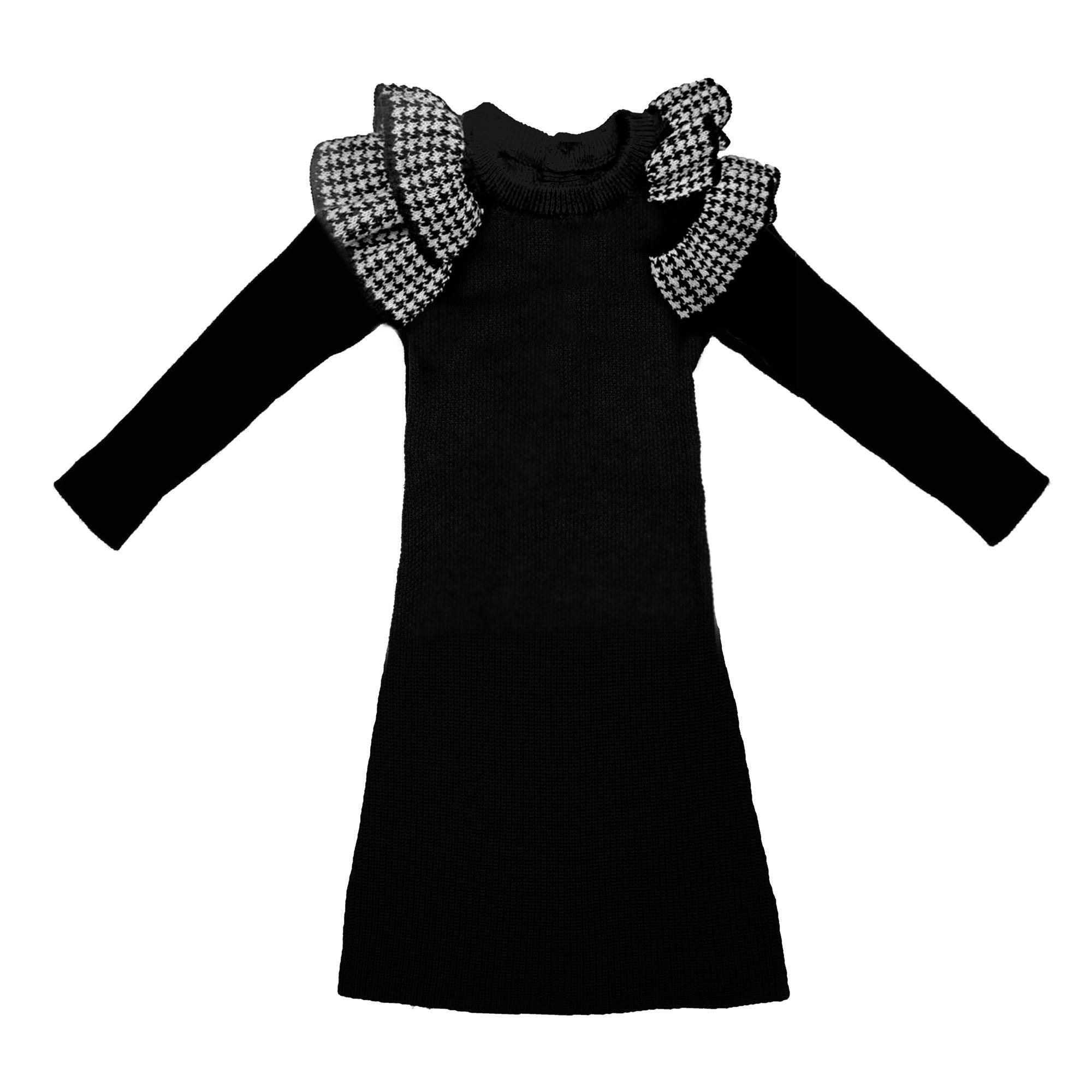 Girls Houndstooth Ruffle Knit Dress