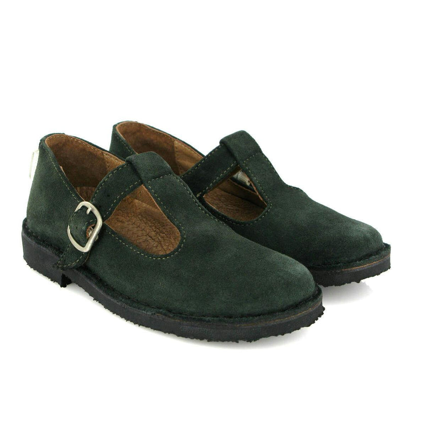 Suede Leather Mary Jane Shoe, Dark Green