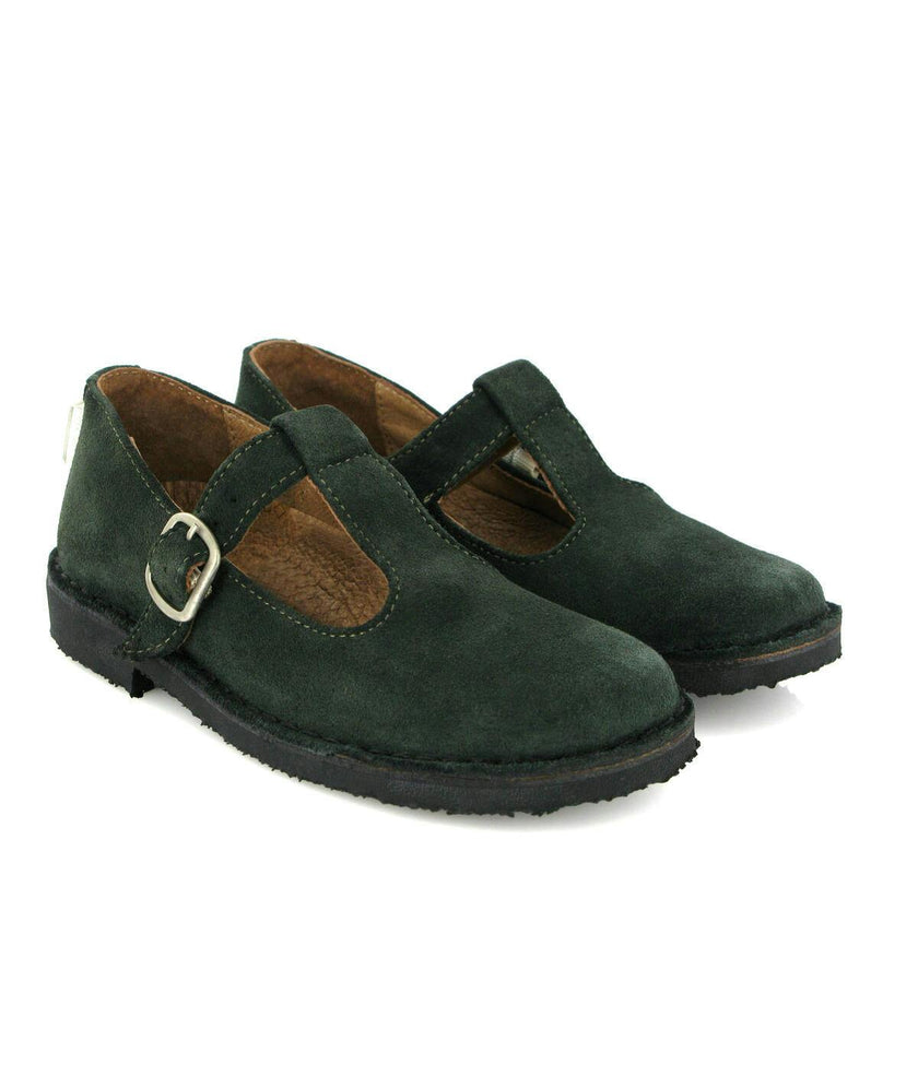 Suede Leather Mary Jane Shoe, Dark Green