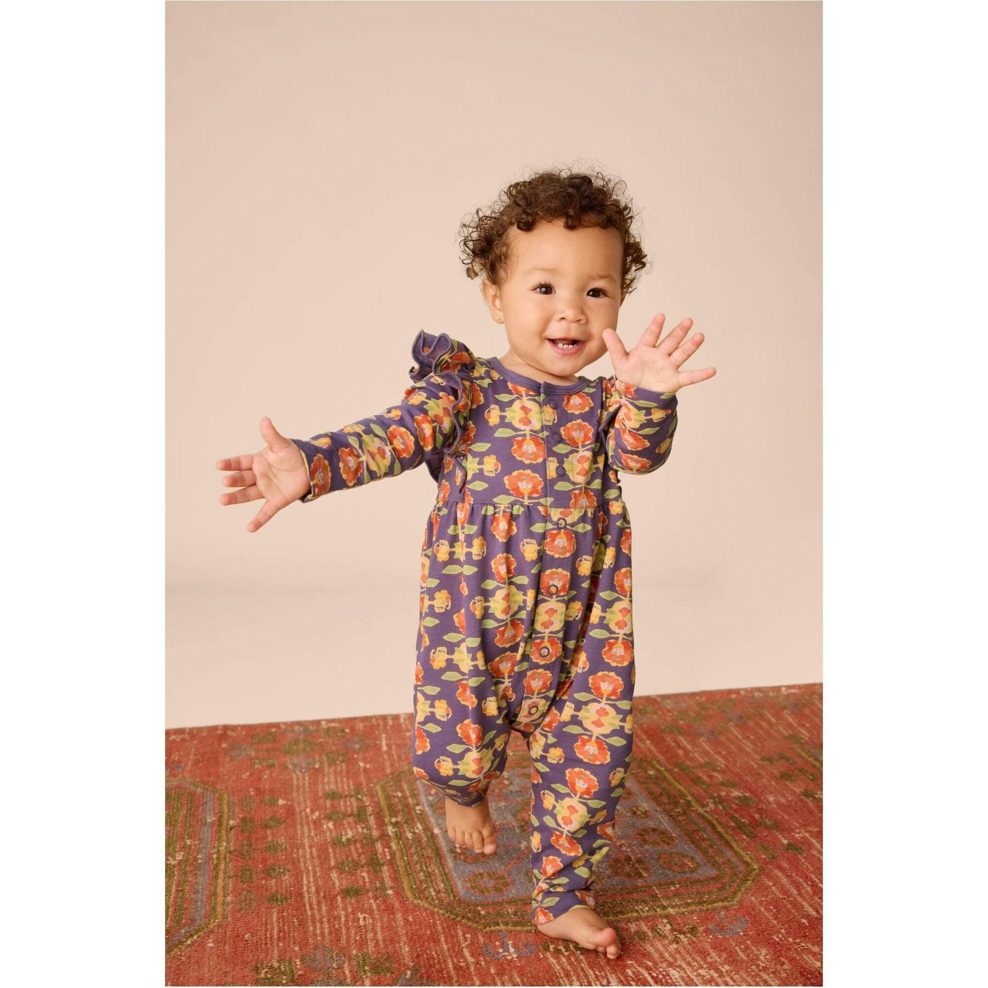 Snap Front Ruffle Baby Romper, Pink