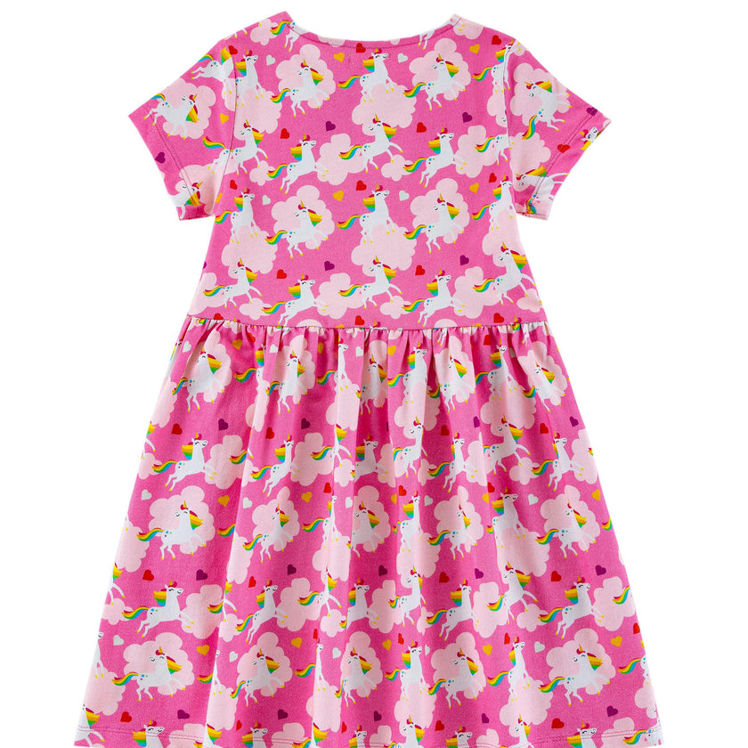 Mid Weight French Terry Twirl Dress, Dancing Unicorn