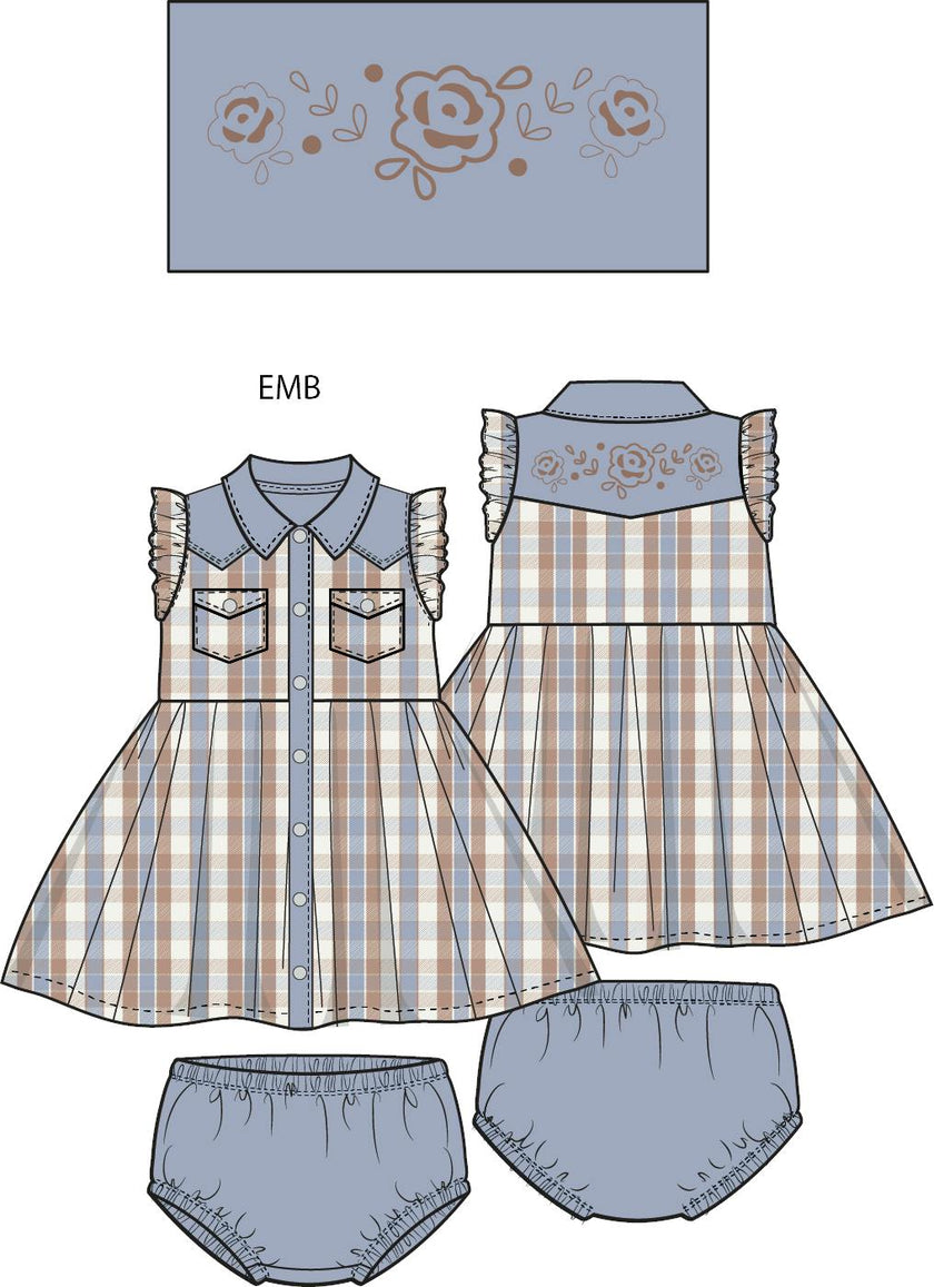 Western Plaid - Western Pearl Snap Dress and Bloomer