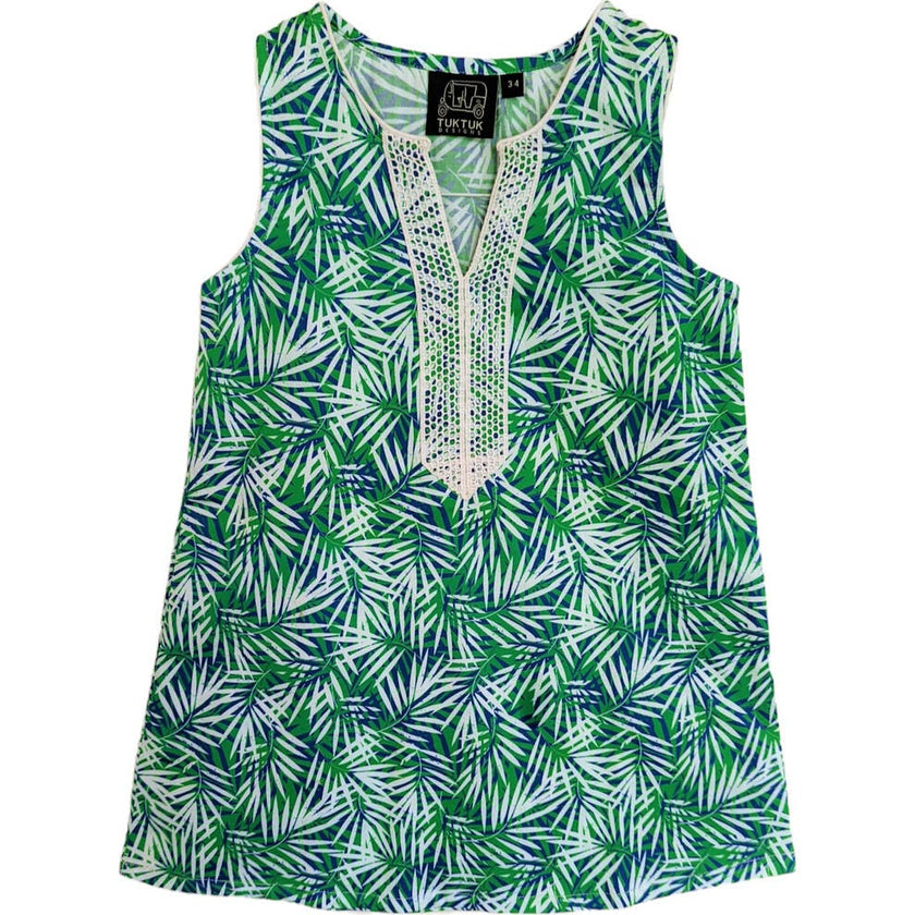 Tropical Palms Blue-Green Shift Dress