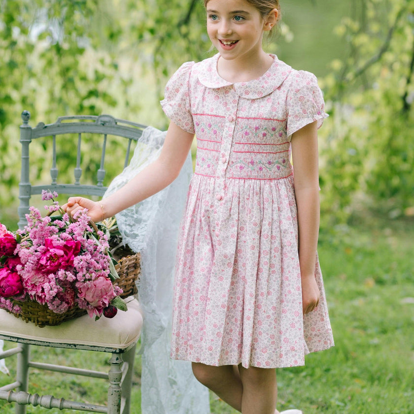 Violette Pink Floral Short Puff Smocked Dress