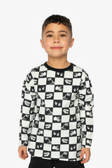 Organic Cotton Long Sleeve T-Shirt Black and White Checker