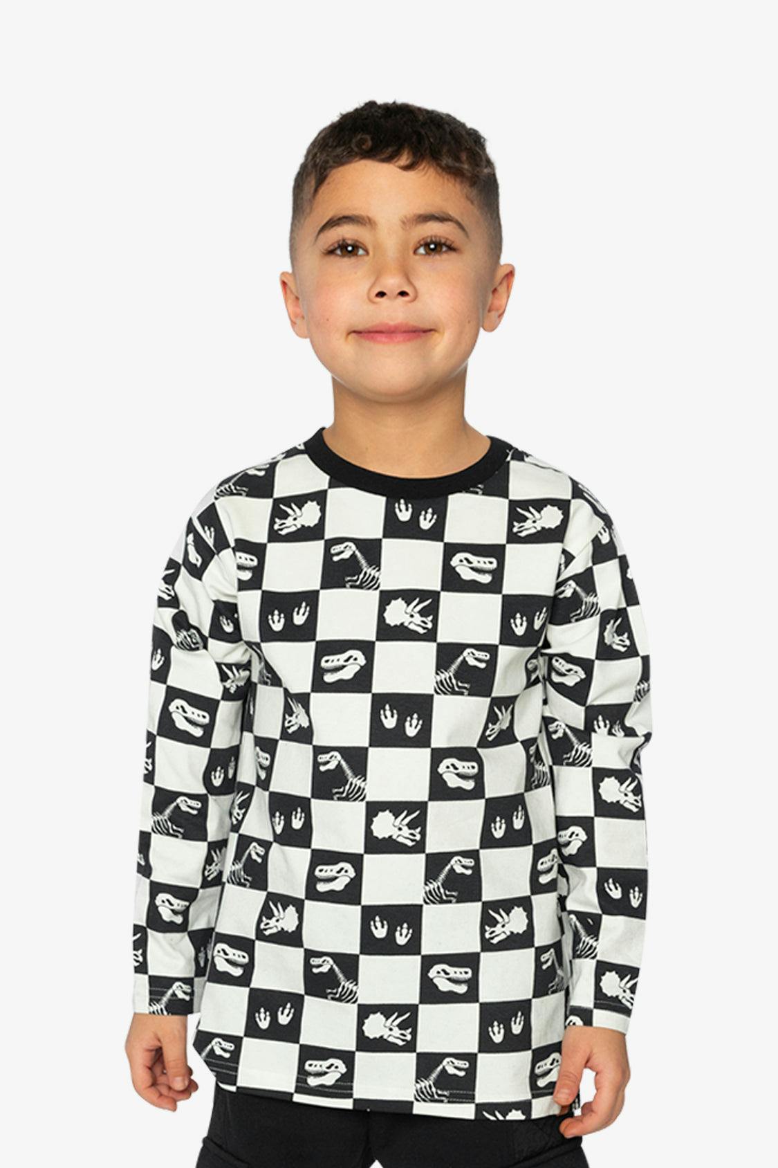 Organic Cotton Long Sleeve T-Shirt Black and White Checker