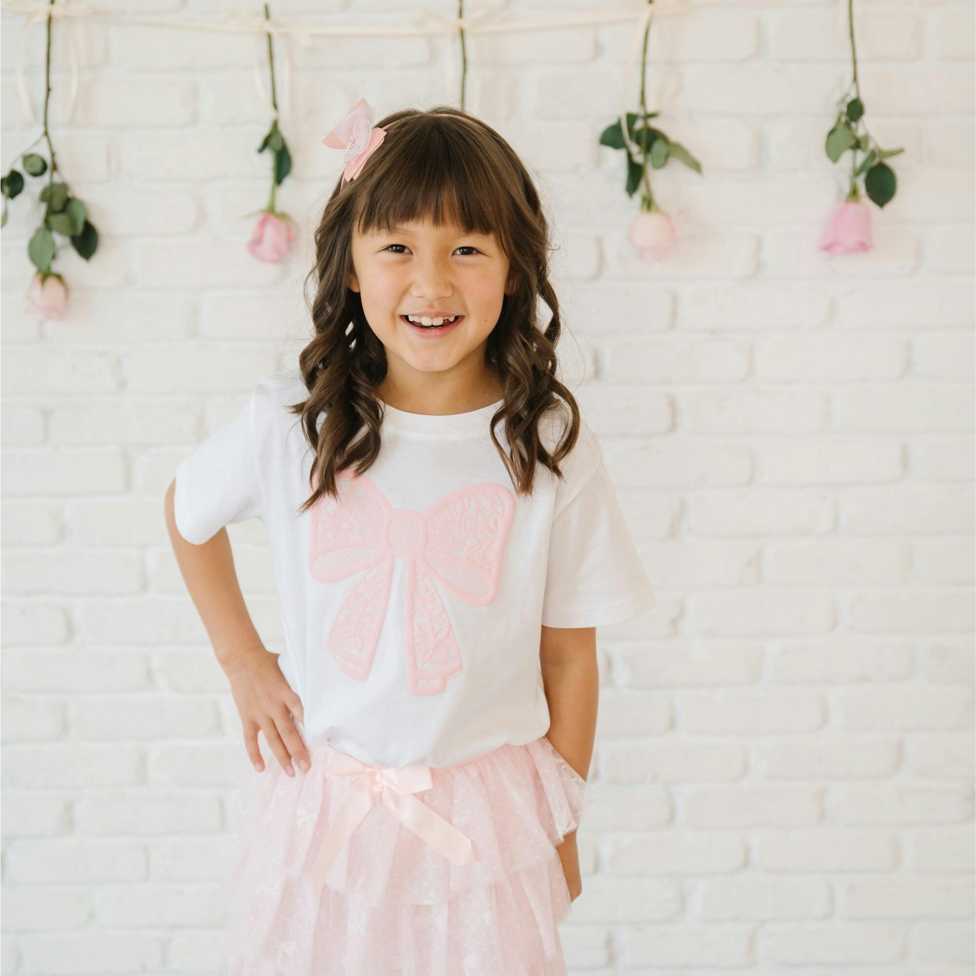 Lace Bow Puff Ink Short Sleeve T-Shirt
