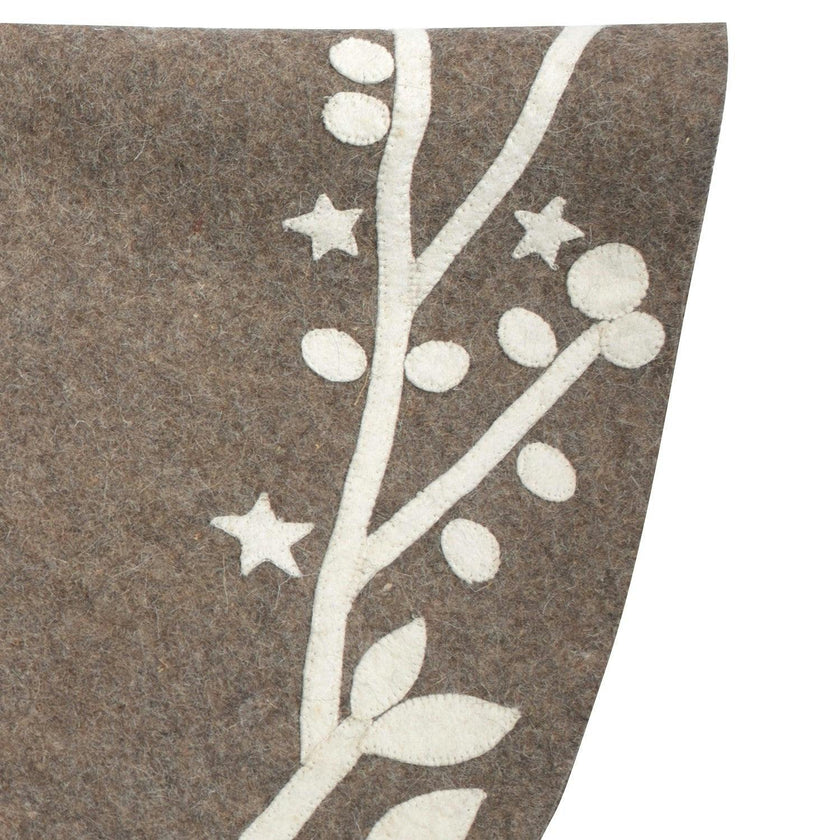 Handmade Felt Branches and Stars Gray Christmas Tree Skirt