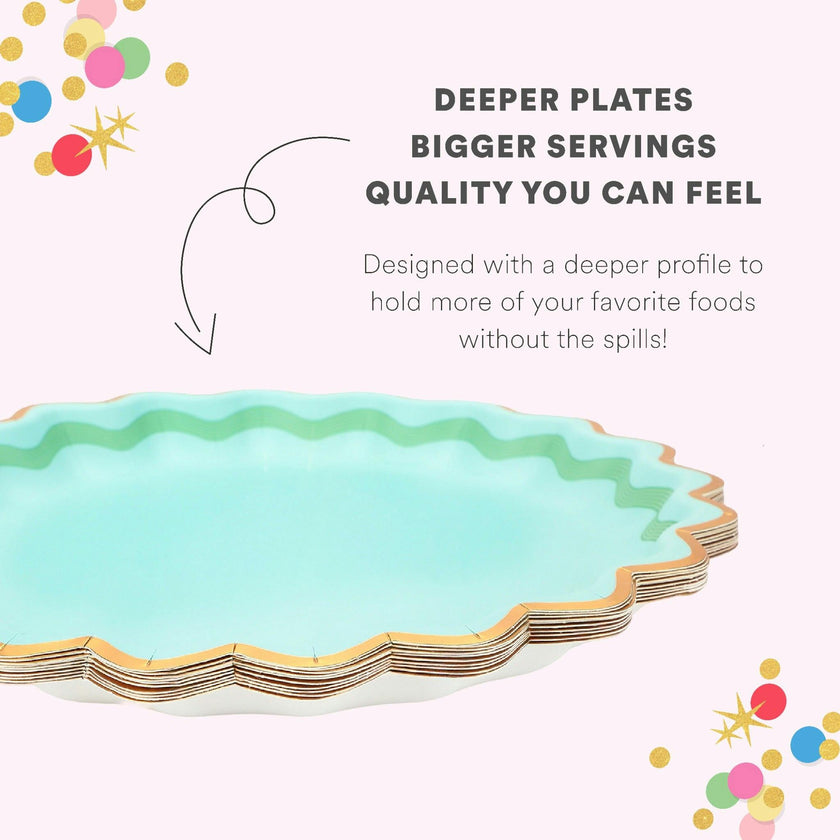 Packed Party Rainbow Ric Rac 10ct Paper Dinner Plates | Gold Foil Scalloped 5-Color Mix Party Plates |10 Inch Birthday Plates