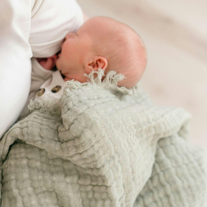 Multi-Layer Sage Green Muslin Cotton Baby Blanket