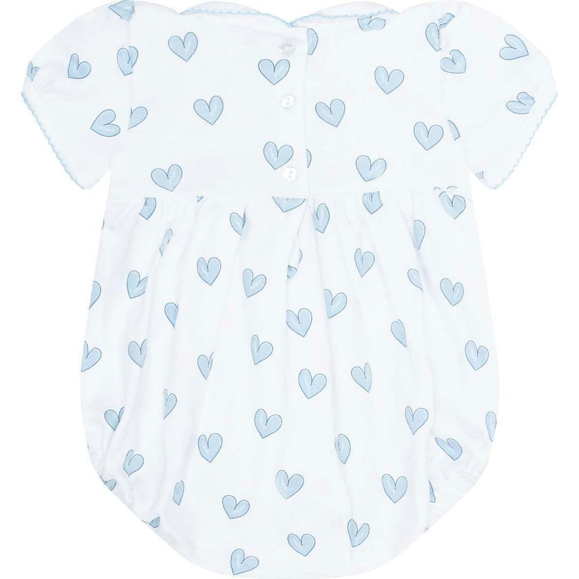 Blue Heart Print Smocked Bubble