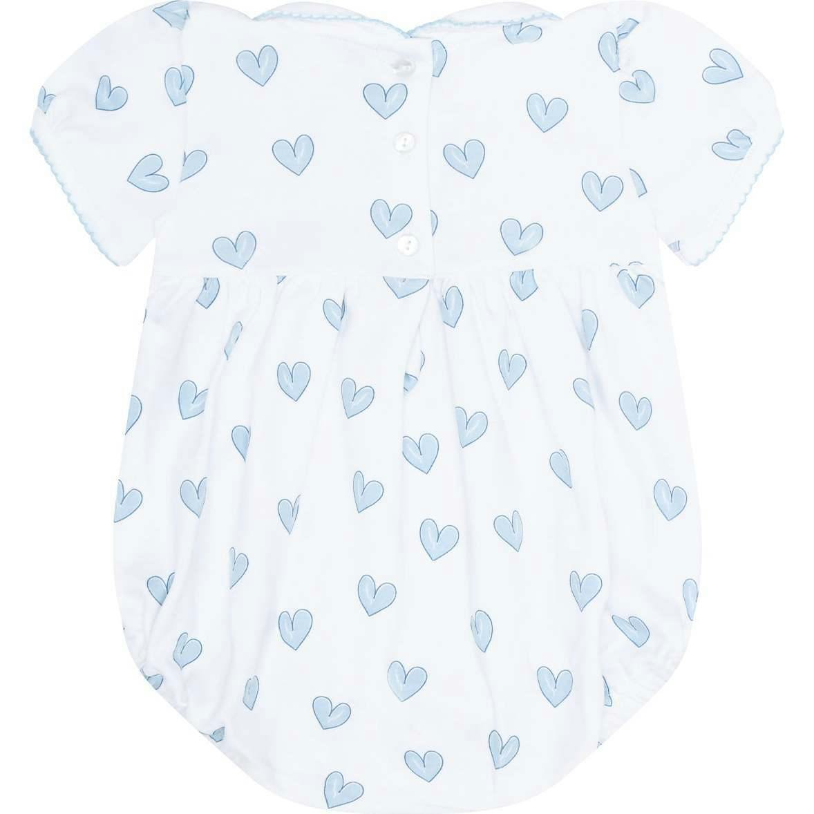 Blue Heart Print Smocked Bubble