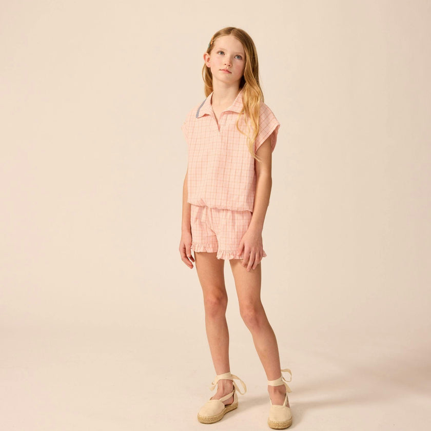 Organic Summer Top in Pink Plaid