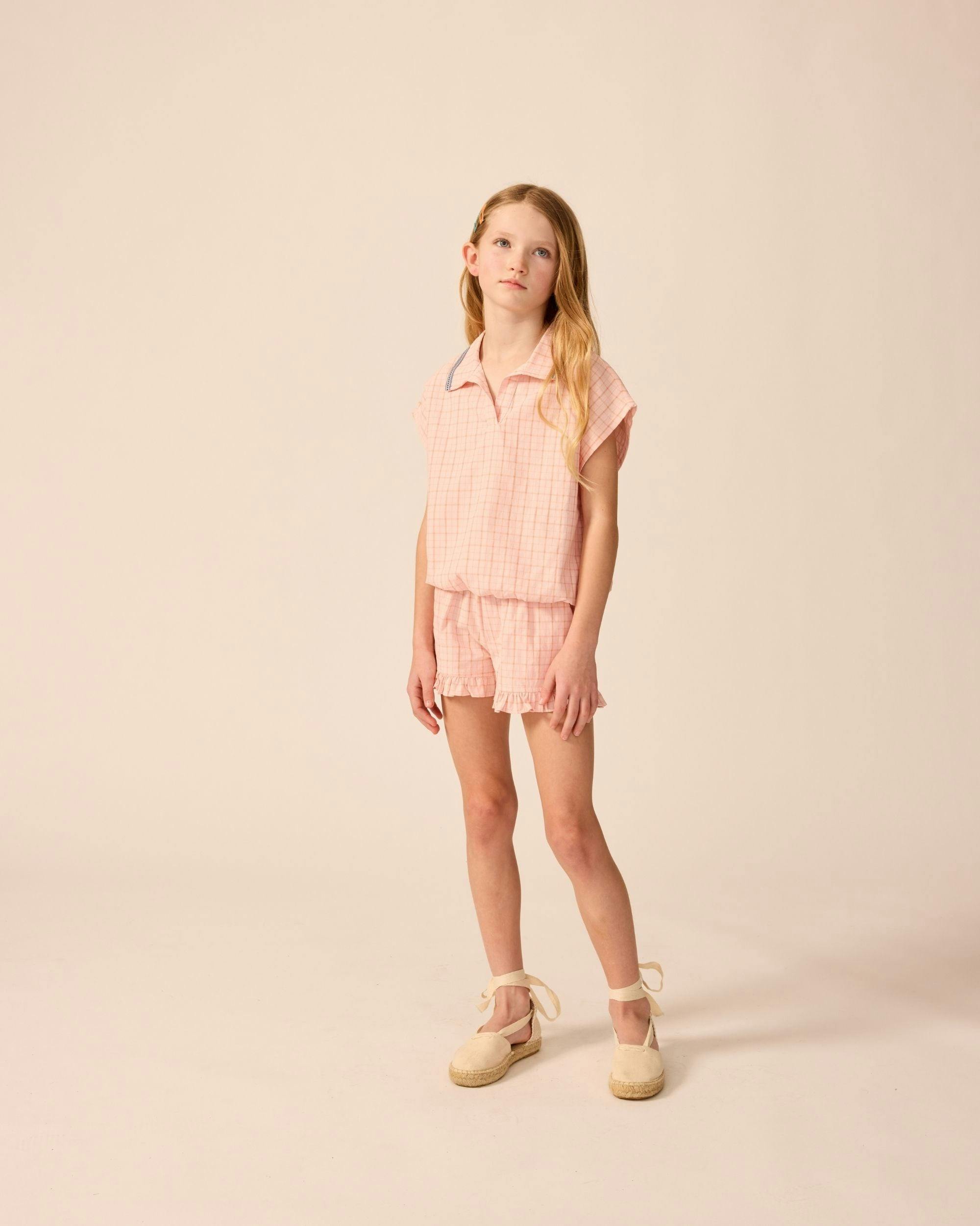 Organic Summer Top in Pink Plaid