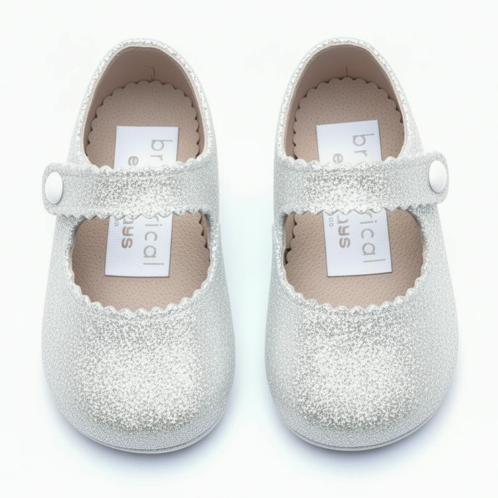 Emma British Pre-Walker Baby Shoes - White Glitter