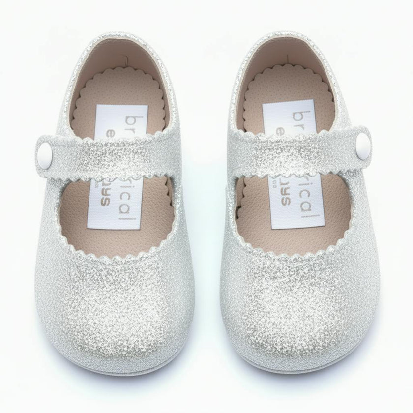 Emma British Pre-Walker Baby Shoes - White Glitter