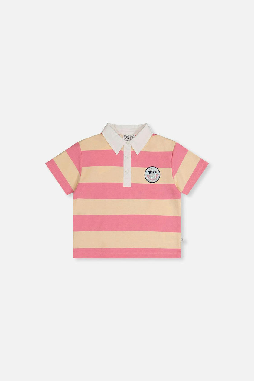 Polo Top Pink and Beige Stripes