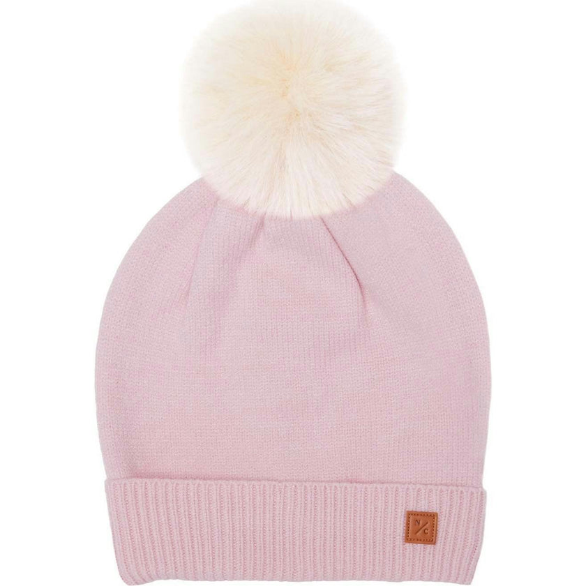 Kids Knit Winter Hat with Faux Fur Pom