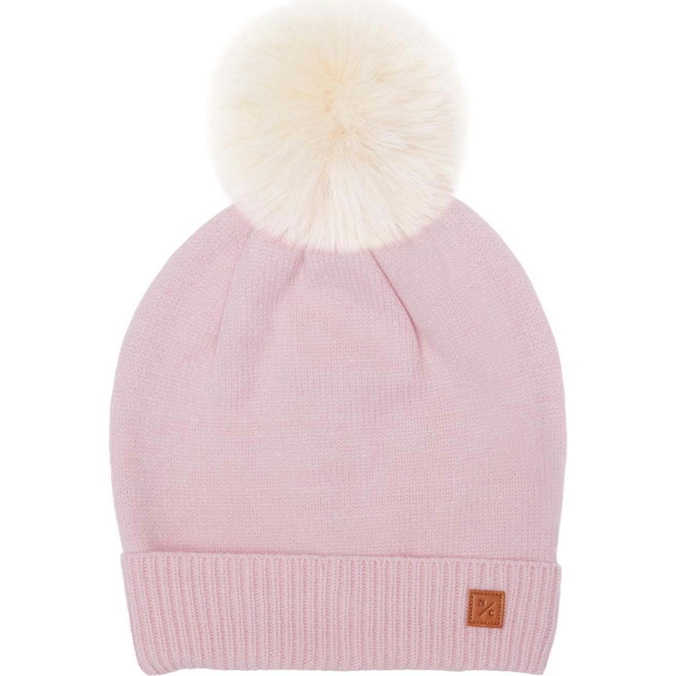 Kids Knit Winter Hat with Faux Fur Pom