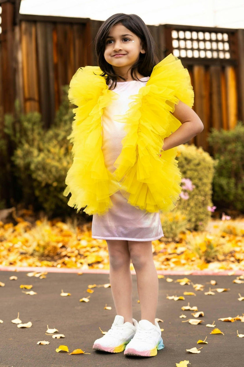 Radiant Yellow Fairy Wings Tulle Birthday Dress for Girls