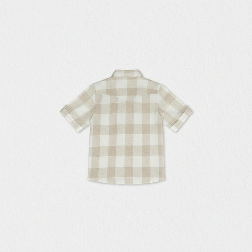 Batiste Baby Boy Shirt SS Linen, White Beige Square