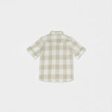 Batiste Baby Boy Shirt SS Linen, White Beige Square