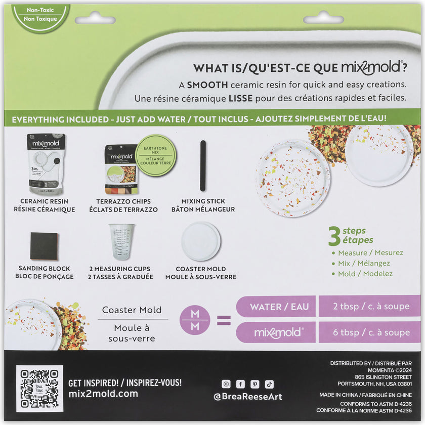 Brea Reese Mix2Mold Terrazzo Ceramic Coaster Kit - DIY 6 Coasters