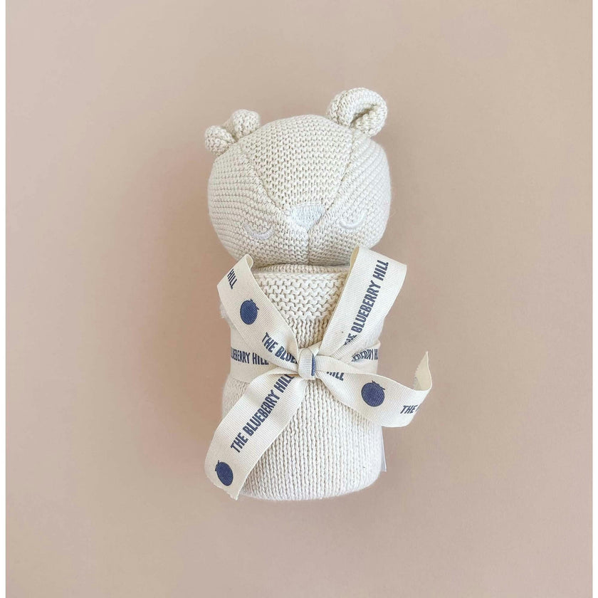 Blue Stripe Swaddle and Lovey Set - Cream Bear
