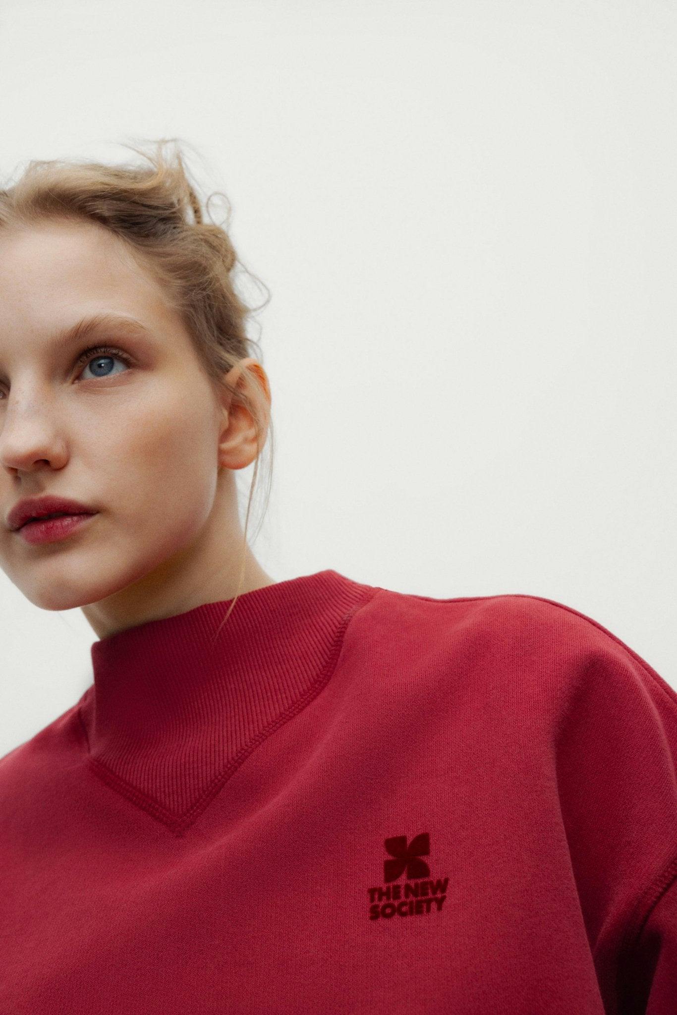 TNS Logo Rib Collar Woman Sweatshirt Rumba Red
