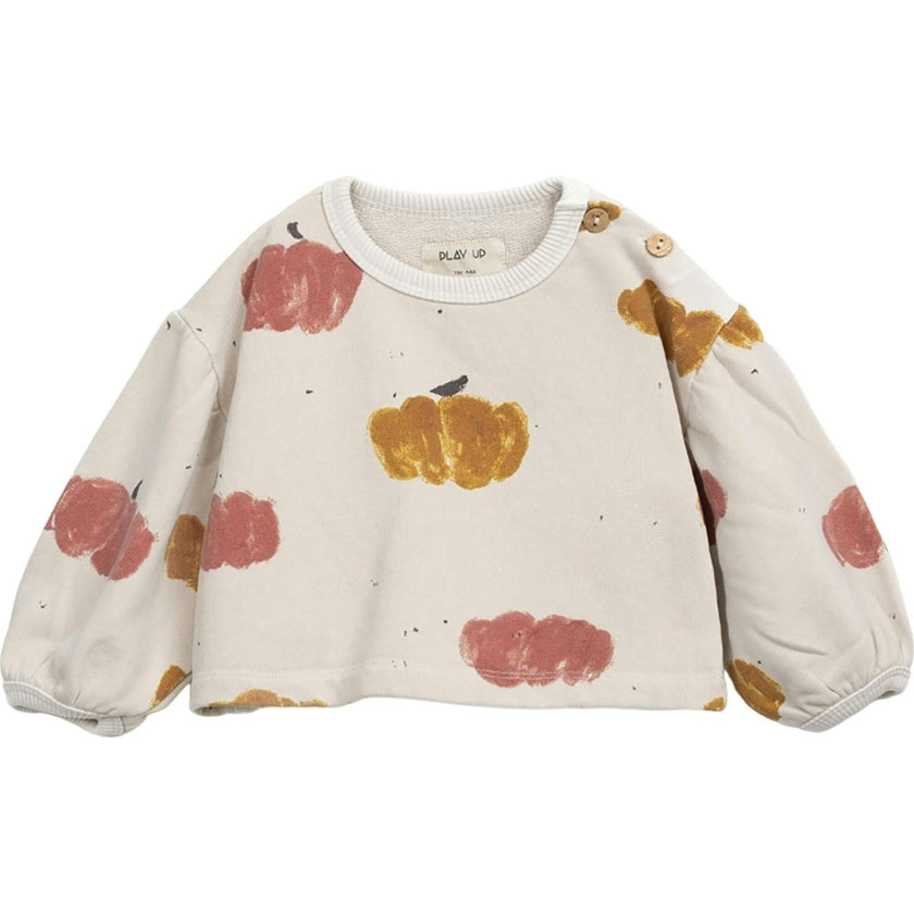 Pumpkin Graphic Print Crew Neck Long Puff Sleeve Crop Sweatshirt