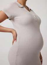Cap Sleeve Collared Knit Maternity Midi Dress