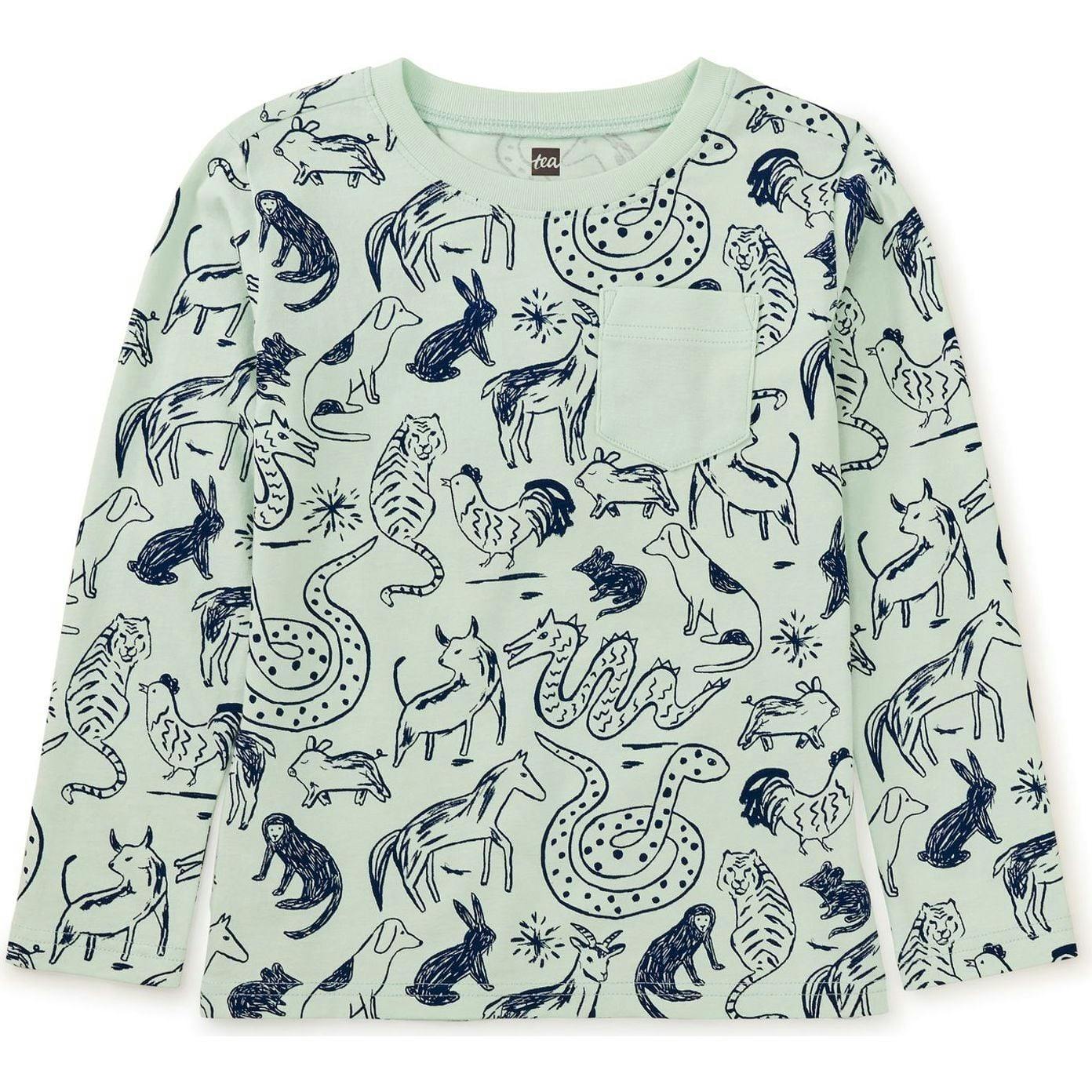 Long Sleeve Printed Pocket Tee, Green