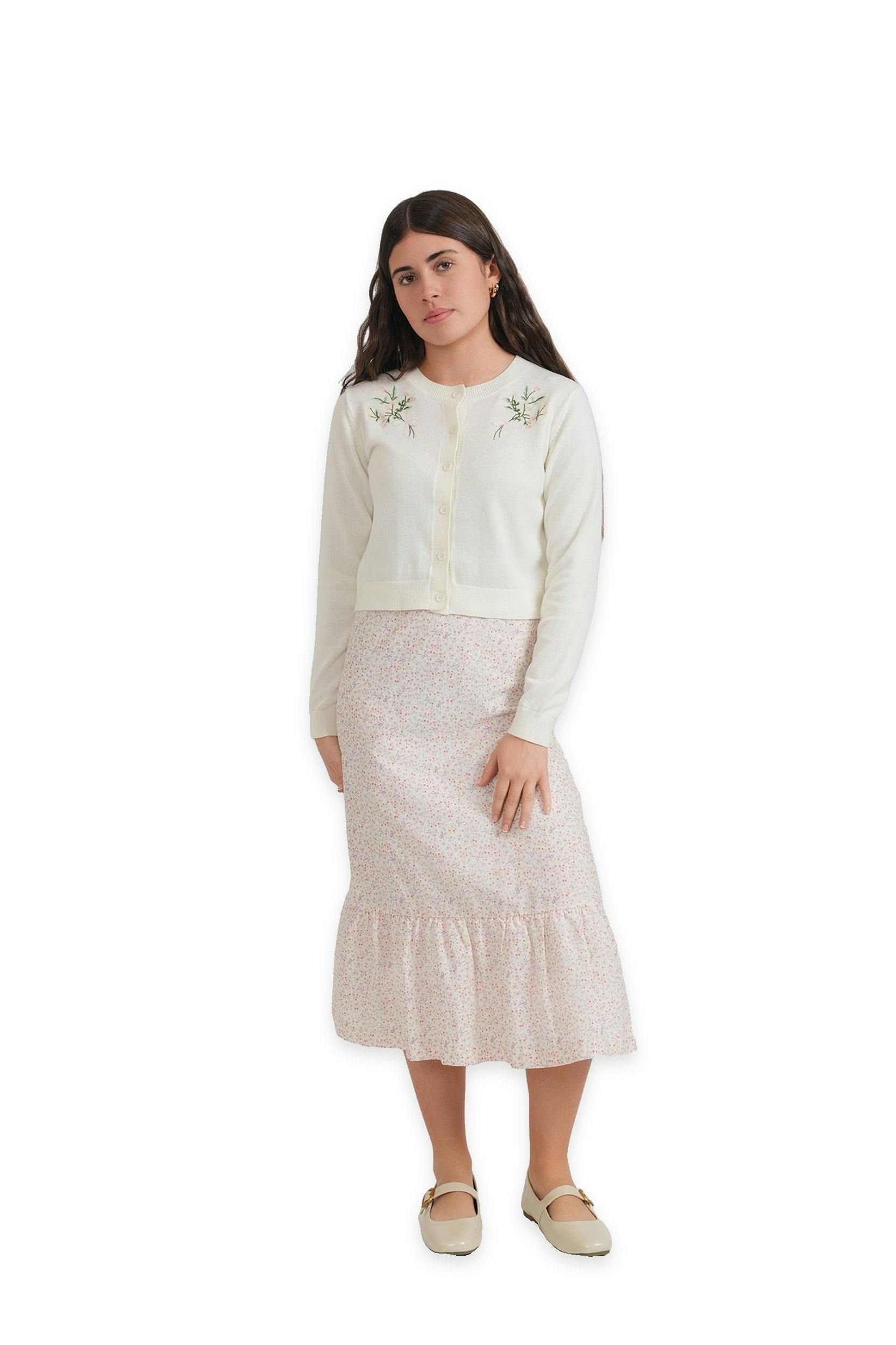 Floral Skirt Cardigan Set