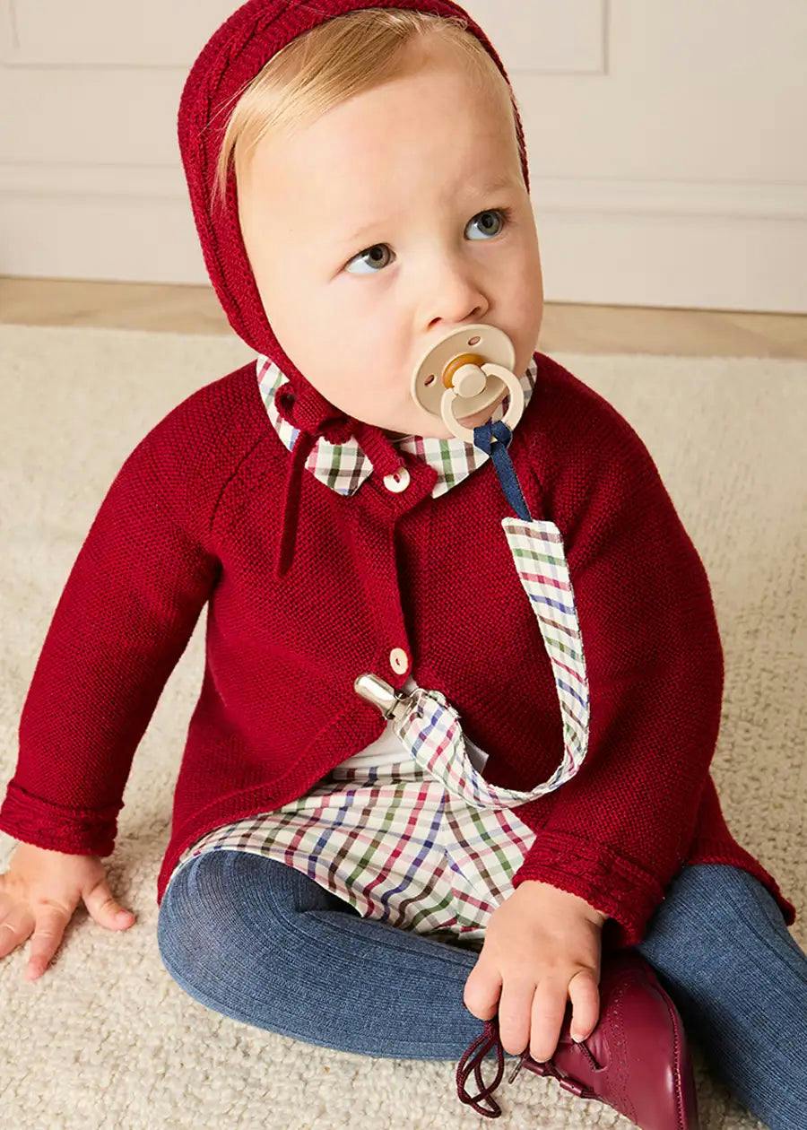 Contrast Trim 3 Button Cardigan in Red (3-18mths)